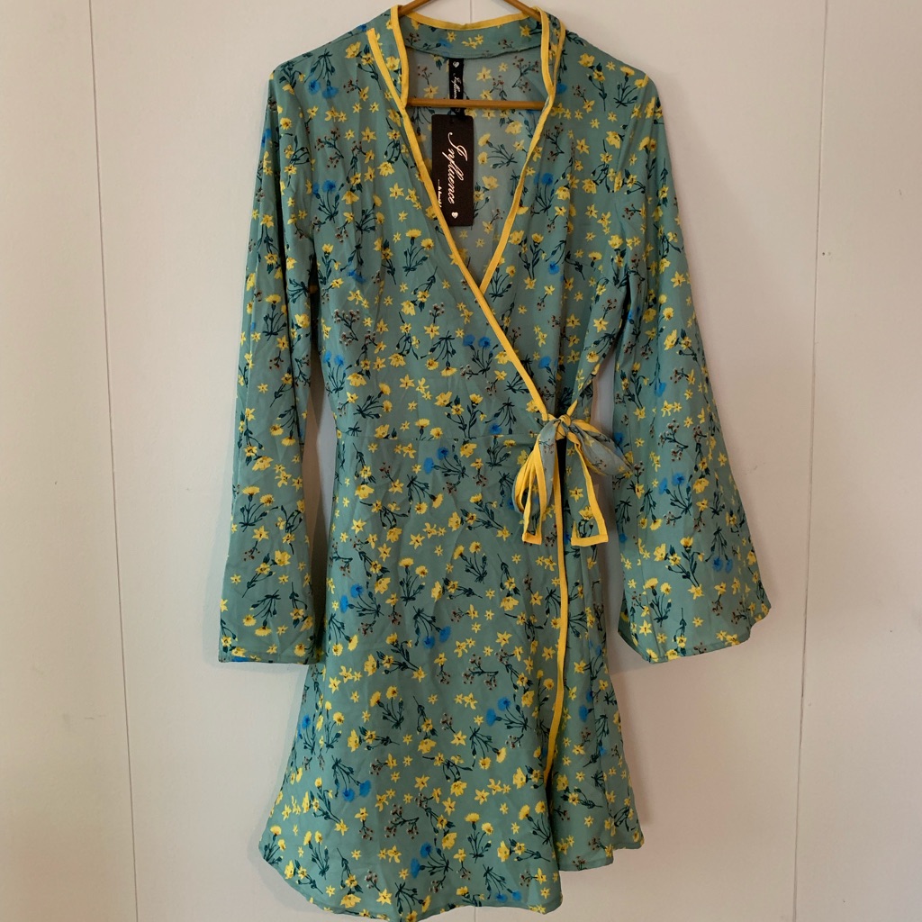 Blue Floral Wrap Dress